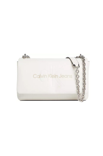 Kadın SCULPTED EW FLAP W/CHAIN25 MONO Omuz Çantası-Ekru - Calvin Klein